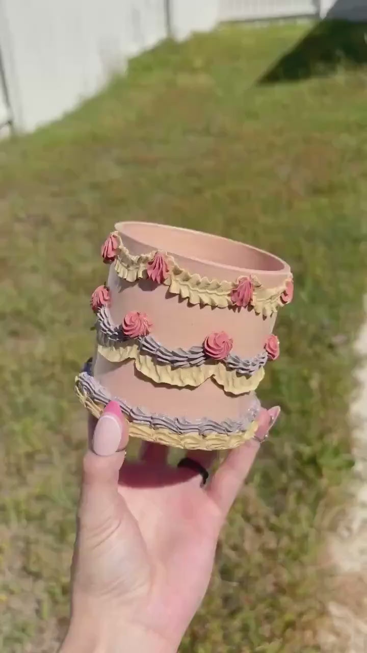 Light Pink and Purple Ceramic Cake Planter