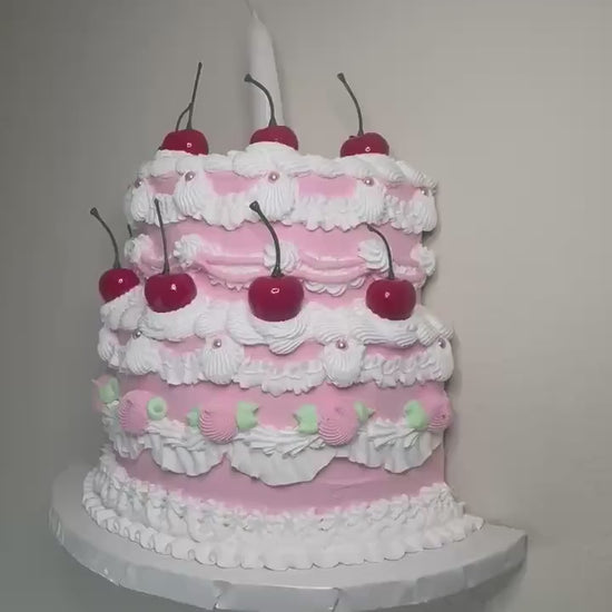 Cherry Birthday Cake Wall Hanging | Faux Cake Decor | Pink Lambeth Style Fake Cake | Coquette Wall Art