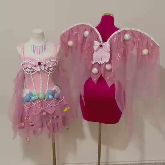 Cake & Candy Fairy Costume – Pink Dessert Dress with Matching Fairy Wings