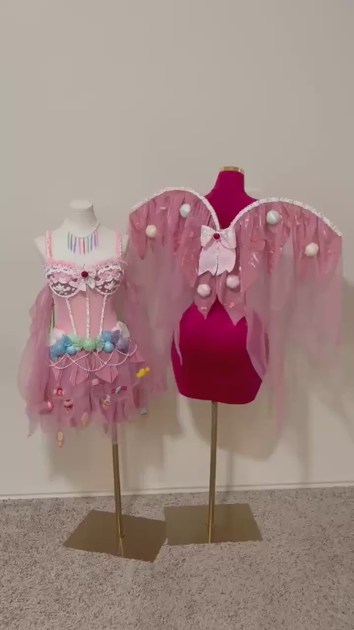 Cake & Candy Fairy Costume – Pink Dessert Dress with Matching Fairy Wings