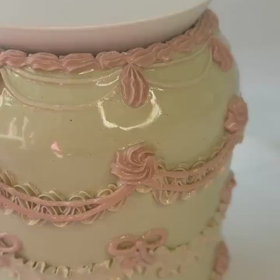 Mint and Pink Ceramic Cake Table Lamp