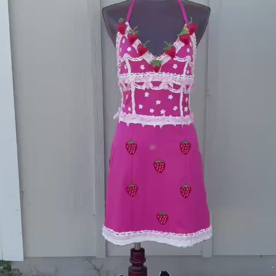 Strawberry Shortcake Inspired Dress - Pink Cottagecore Dessert Costume