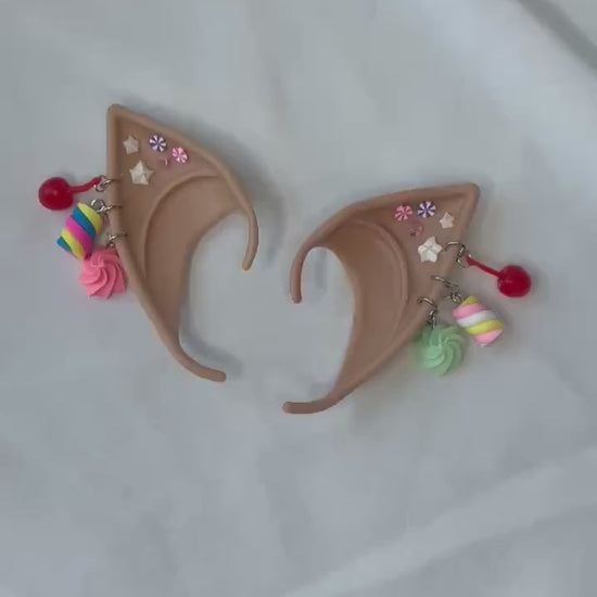 Candy Fairy/Elf Ears with Faux Piercings | Silicone Ears with Candy Charms | Cosplay, Rave & Costume Accessories