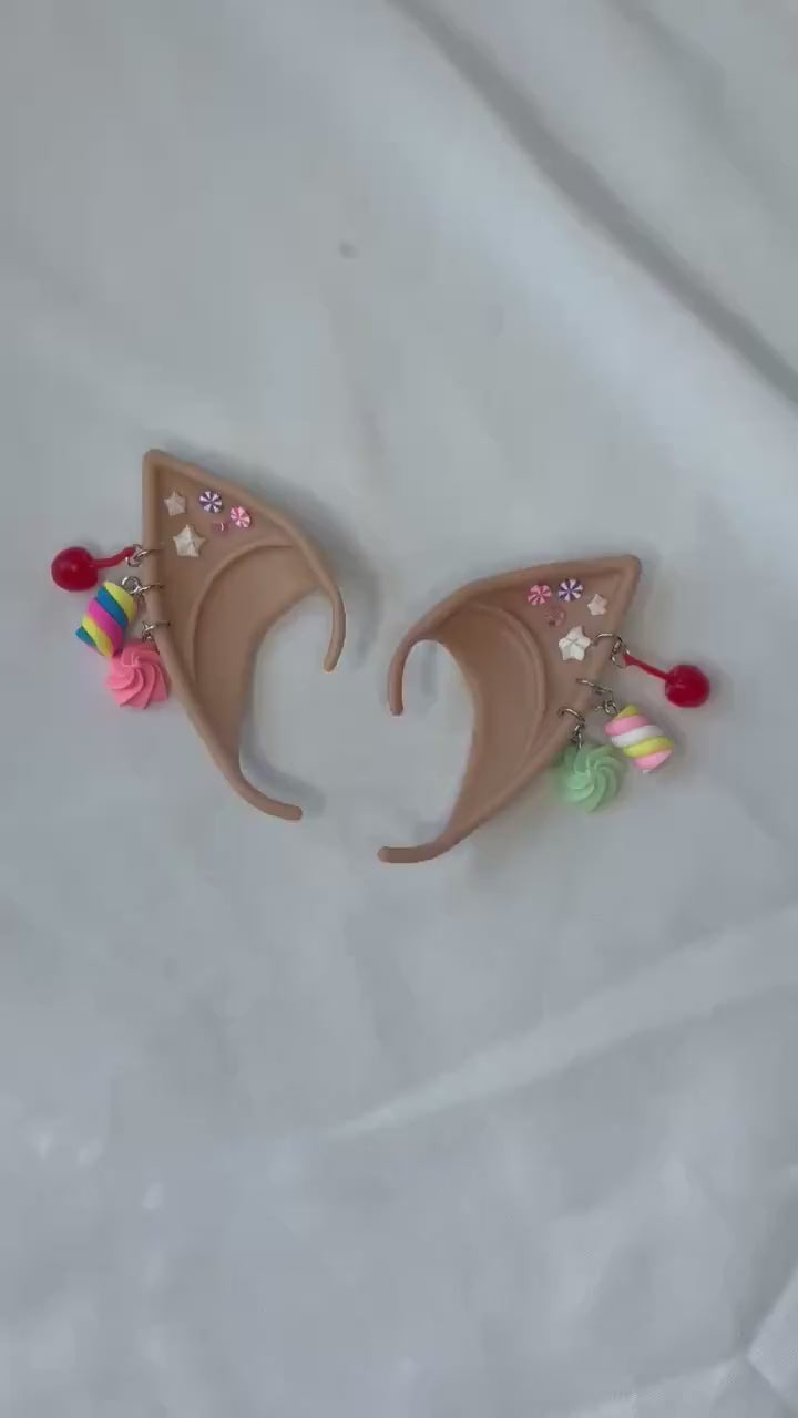 Candy Fairy/Elf Ears with Faux Piercings | Silicone Ears with Candy Charms | Cosplay, Rave & Costume Accessories