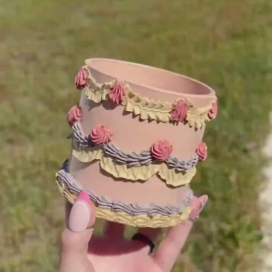 Light Pink and Purple Ceramic Cake Planter