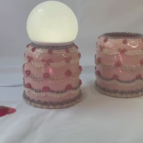 Pink and Purple Ceramic Cake Table Lamp