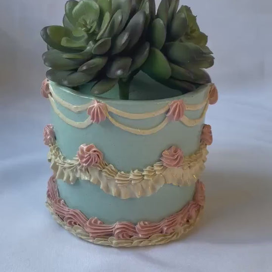 Light Blue and Pink Ceramic Cake Planter