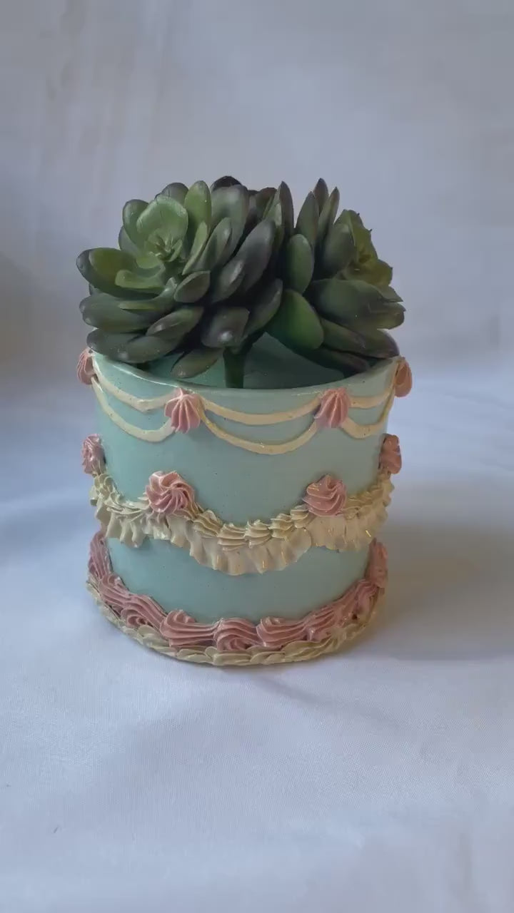 Light Blue and Pink Ceramic Cake Planter